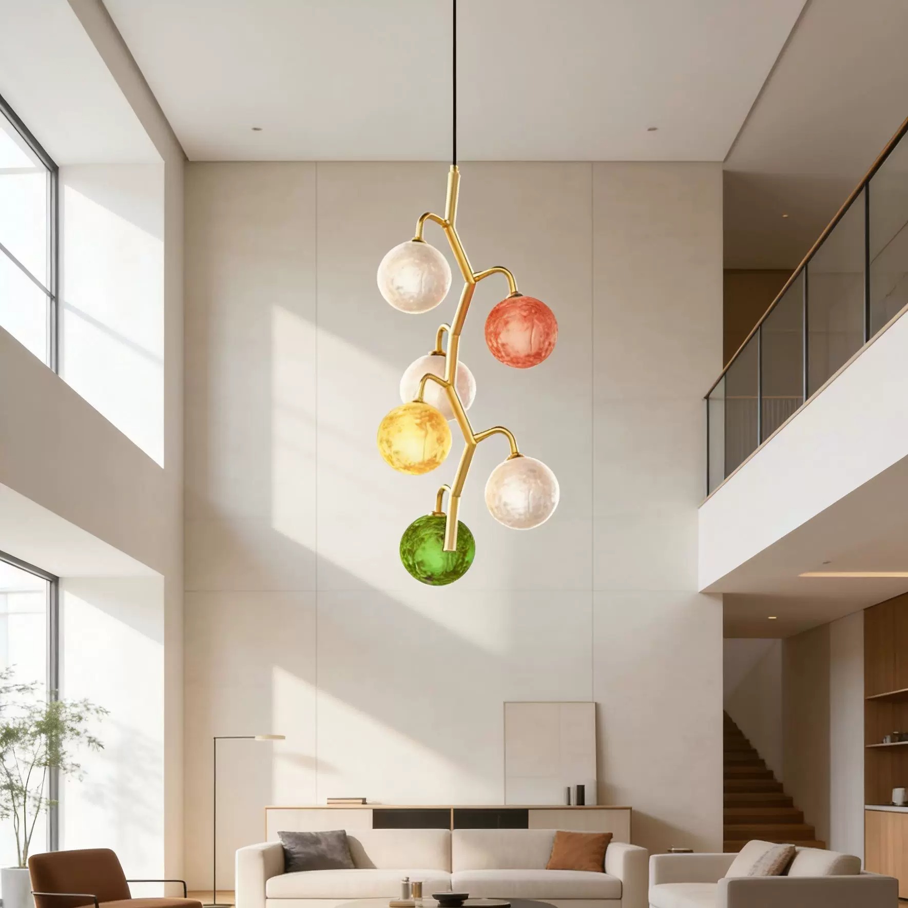 OGS-GPL417A-6 (1) Designer creative colorful art lamp glass modern luxury round ball living room lamp bedroom long bar counter pendant lamp - Image 1