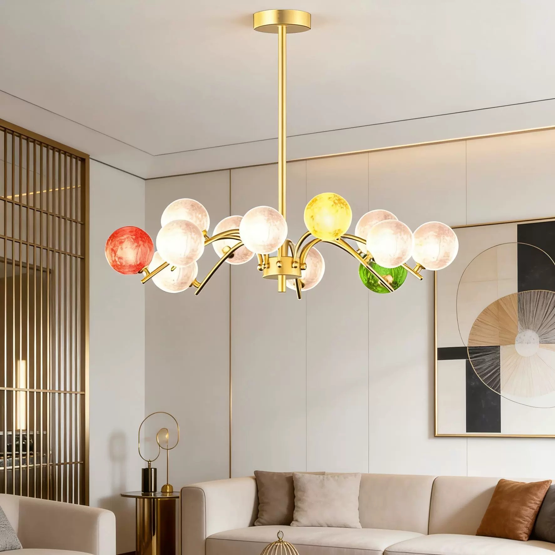OGS-GPL417B (1) Designer creative colorful art lamp glass modern luxury round ball living room lamp bedroom long bar counter pendant lamp - Image 1