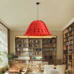 Hanging Acoustic Recycled Material Round Wool Felt Sound Absorbing Red Fabric Pendant Lamp - Image 2
