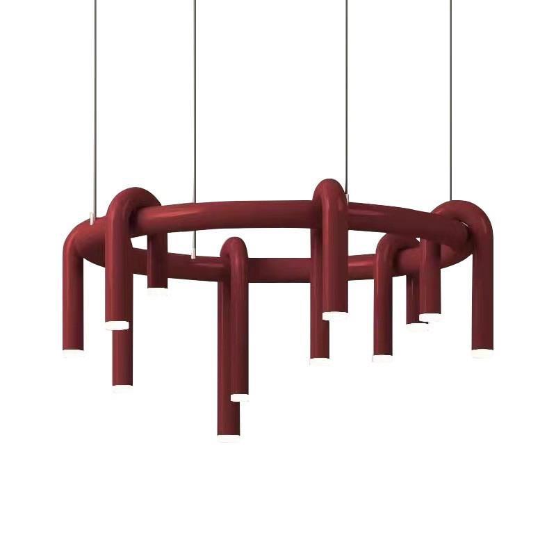 OGS-LD645A (1) U-shaped Living Room Restaurant Bar Clothing Store Wine Red Wrought Iron LED Chandelier - Image 1