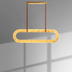 Marble full-copper chandelier French light luxury leather rectangular design for living room dining room bar study light