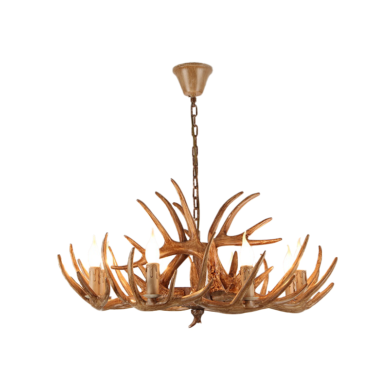 OGS-RE04 (8头) American Brown Chandelier Simple Resin Ceiling Lamp Restaurant Antlers Chandeliers - Image 1