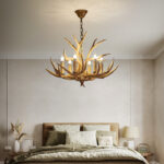 Vintage Rustic Art Deer Horn Chandelier Hanging Lamp Antique Resin Pendant Lamp - Image 2