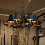 Retro Antler Chandelier Large Industrial Style Restaurants Nordic Bar Black Fabric Pendant Lamp - Image 2