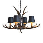 Retro Antler Chandelier Large Industrial Style Restaurants Nordic Bar Black Fabric Pendant Lamp