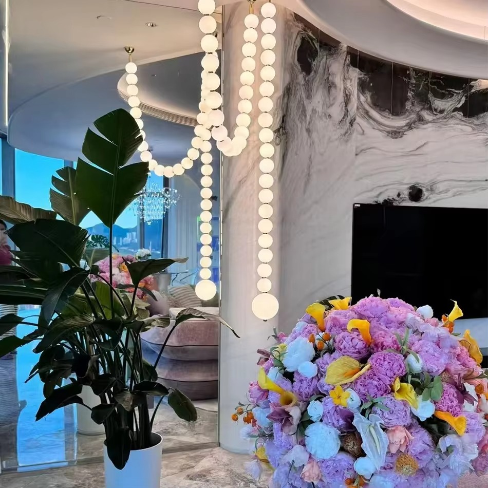 OGS-SI175 (1) Living room lamp modern and minimalist design Dining room bar lamp Long necklace lamp Buddha bead pendant lamp for the double staircase - Image 1