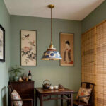 Chinese-style retro tea room tea table underglaze colored ceramic pendant lamp, traditional and nostalgic homestay bedside dining room pendant lamp - Image 2