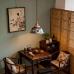 Chinese-style retro tea room tea table underglaze colored ceramic pendant lamp, traditional and nostalgic homestay bedside dining room pendant lamp - Image 3