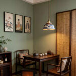 Chinese-style retro tea room tea table underglaze colored ceramic pendant lamp, traditional and nostalgic homestay bedside dining room pendant lamp - Image 4