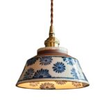Chinese-style retro tea room tea table underglaze colored ceramic pendant lamp, traditional and nostalgic homestay bedside dining room pendant lamp