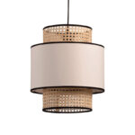 Modern Handmade Natural Bamboo Fabric Lampshade Hanging Restaurant Pendant Light