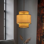 Modern Handmade Natural Bamboo Fabric Lampshade Hanging Restaurant Pendant Light - Image 2